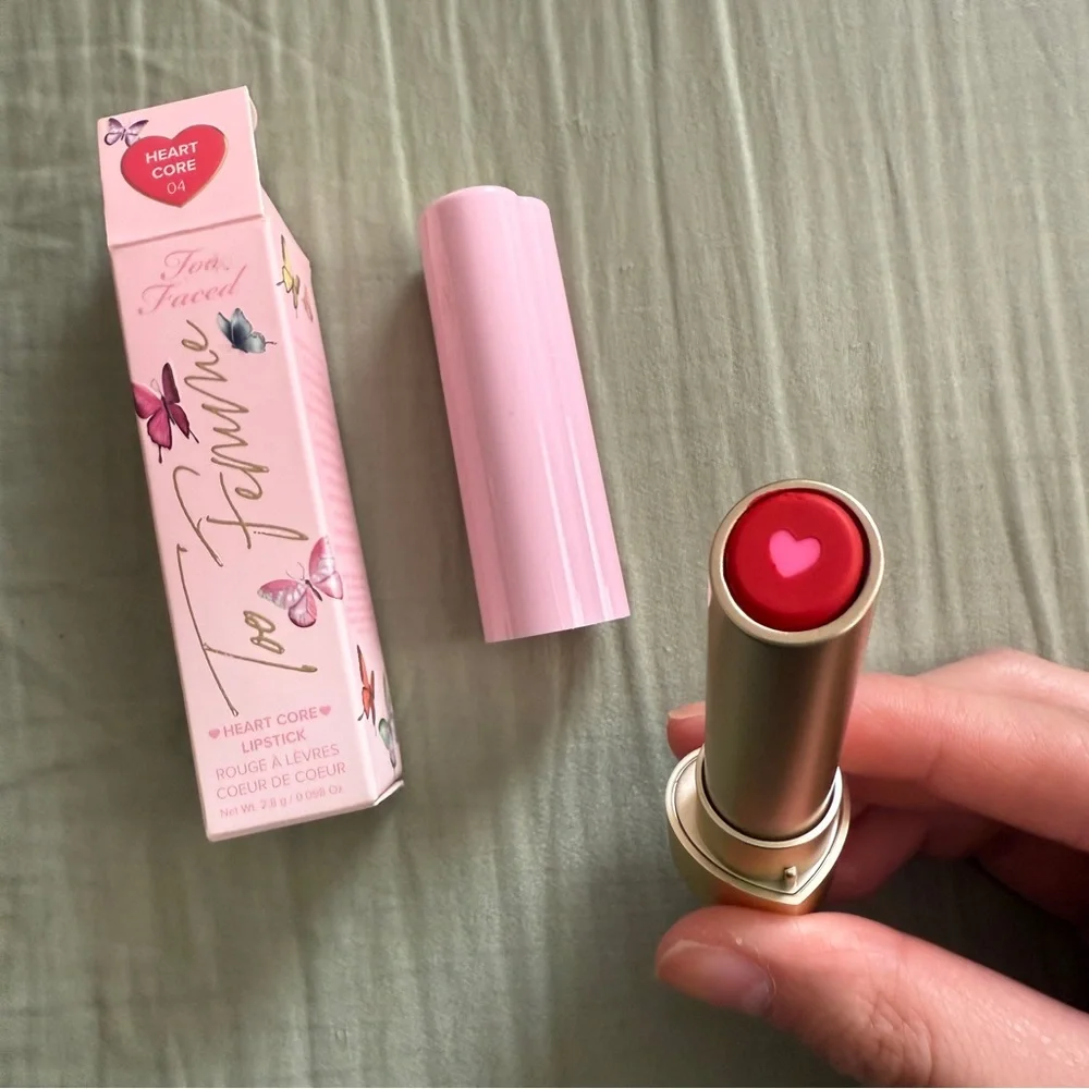 Too Faced Too Femme Heart Core Lipstick Cherry Red Gloss Discontinued